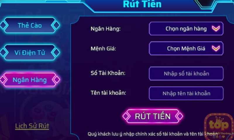 Bước 3: Điền thông tin rút tiền Sky Club