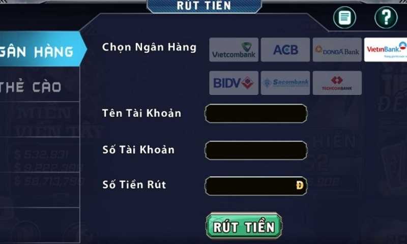 Bước 3: Điền thông tin rút tiền Long Hổ Club