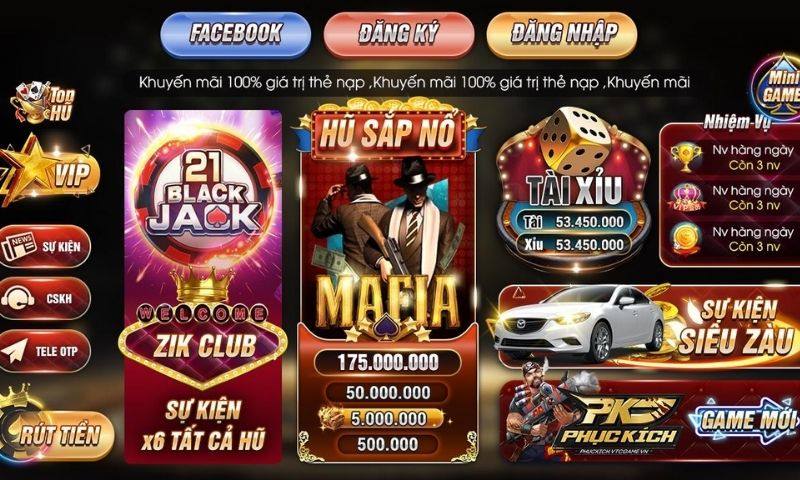 Giao diện bắt mắt của cổng game Zik Club