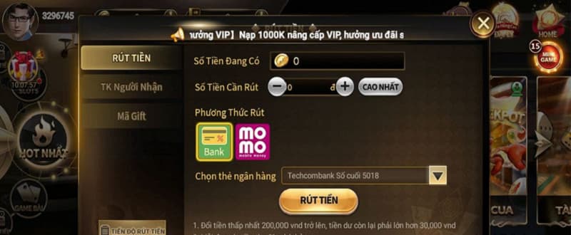 Trình tự rút tiền tại Win456