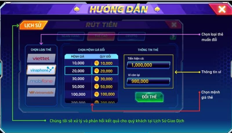 Hướng dẫn các bước rút tiền Boc Fun qua thẻ cào